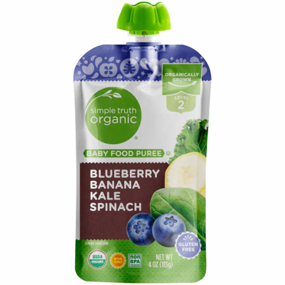 Simple Truth Organic Baby Food Puree Level 2 Blueberry Banana Kale Spinach -- 4 oz