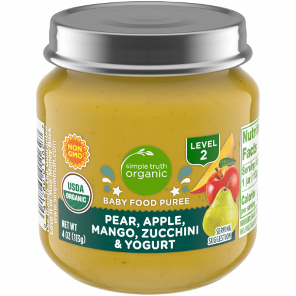 Simple Truth Organic Baby Food Puree Level 2 Pear Apple Mango Zucchini & Yogurt -- 4 oz