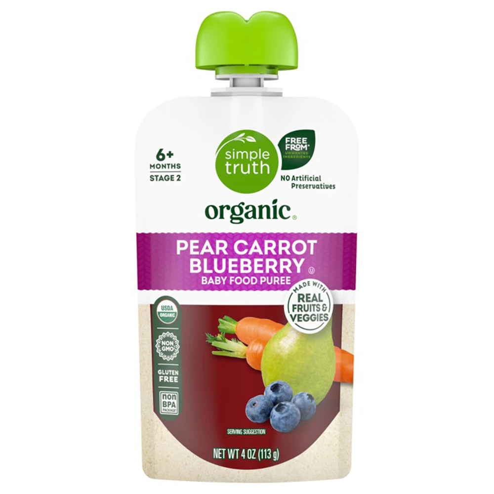 Simple Truth Organic Baby Food Puree Level 2 Pear Carrot Blueberry -- 4 oz