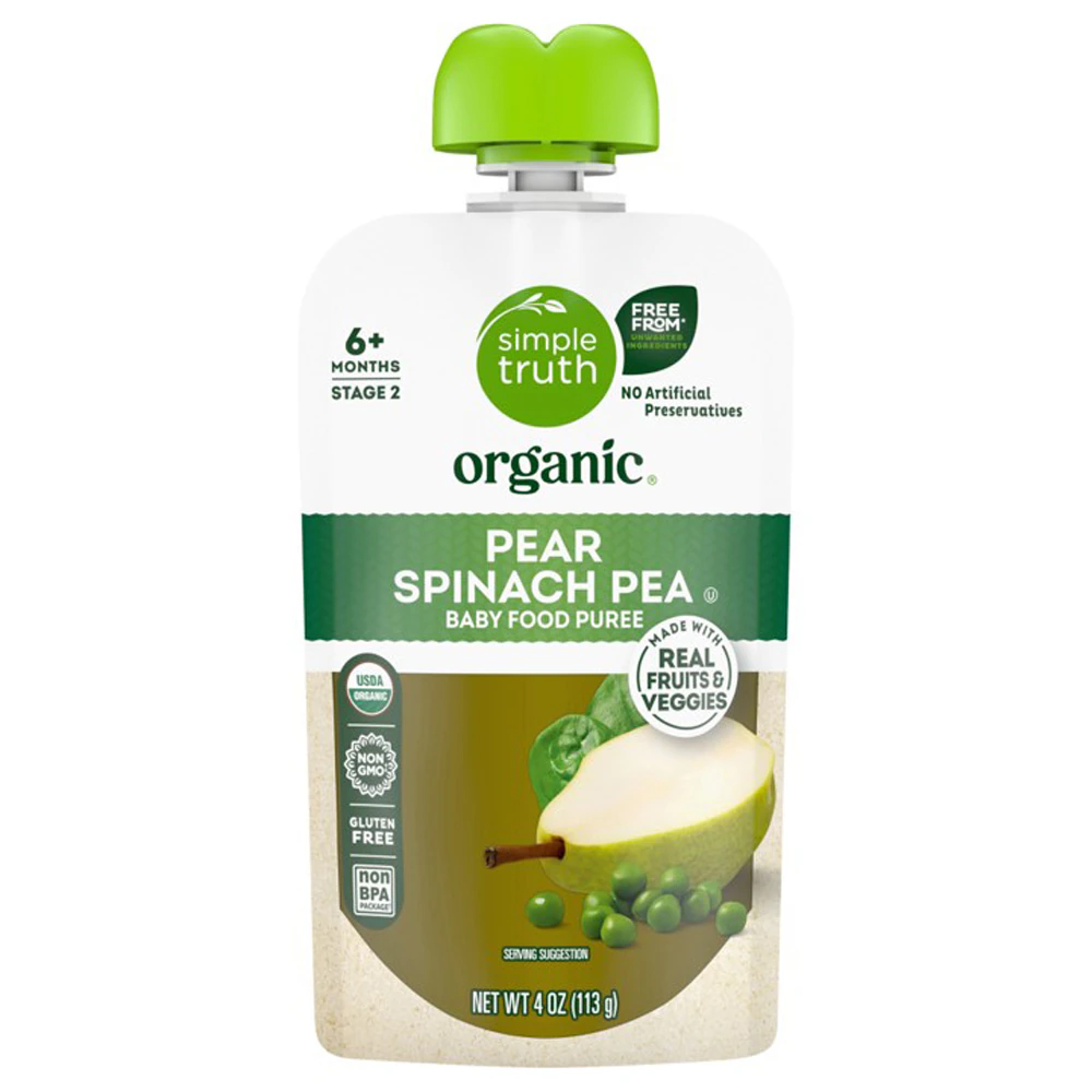 Simple Truth Organic Baby Food Puree Level 2 Pear Spinach Pea -- 4 oz