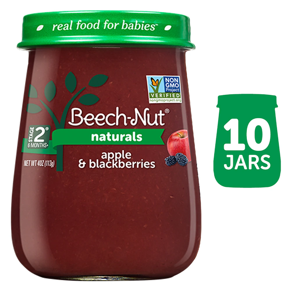 Beech-Nut Naturals Baby Food Puree 6+ Months Apples & Blackberries -- 10 Jars