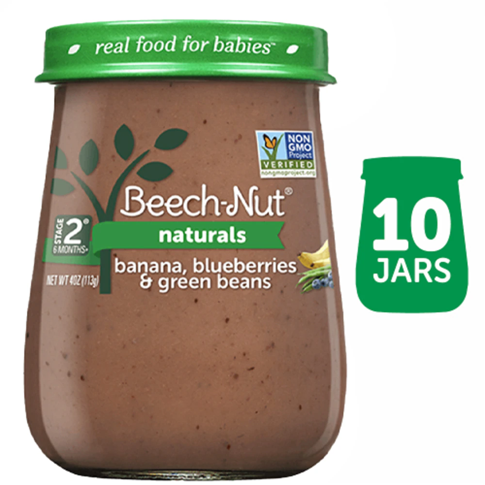 Beech-Nut Naturals Baby Food Puree 6+ Months Banana Blueberries & Green Beans -- 10 Jars