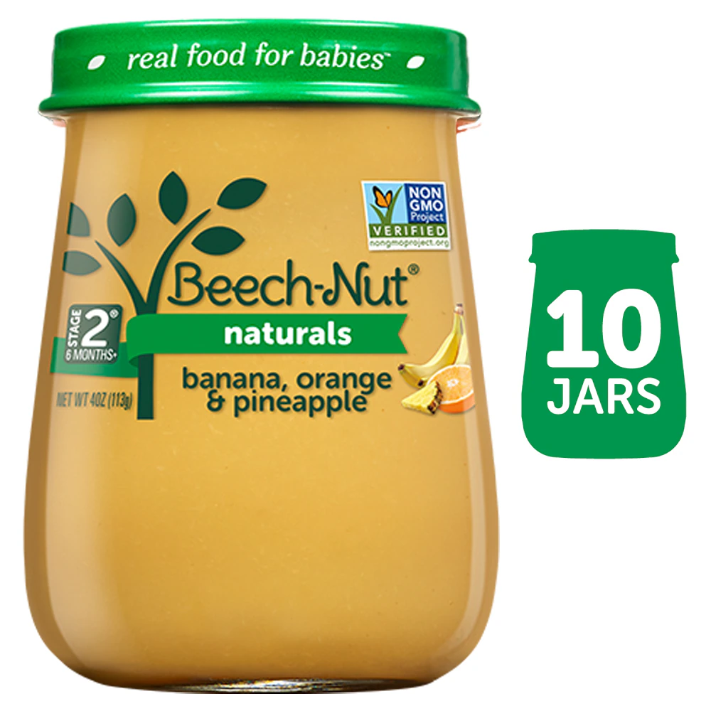 Beech-Nut Naturals Baby Food Puree 6+ Months Banana Orange Pineapple -- 10 Jars