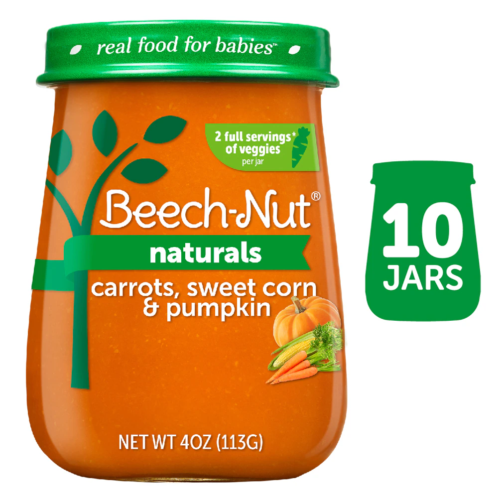 Beech-Nut Naturals Baby Food Puree 6+ Months Carrots Sweet Corn & Pumpkin -- 10 Jars