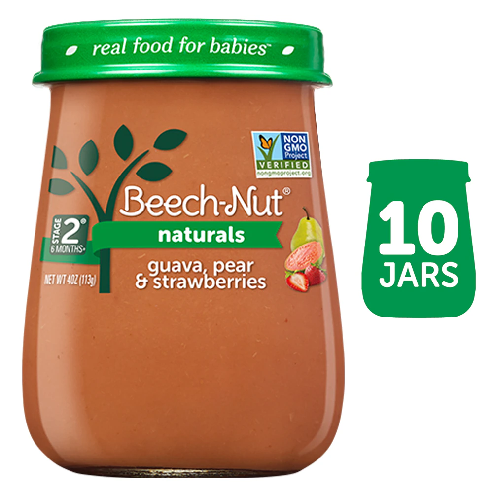 Beech-Nut Naturals Baby Food Puree 6+ Months Guava Pear & Strawberry -- 10 Jars