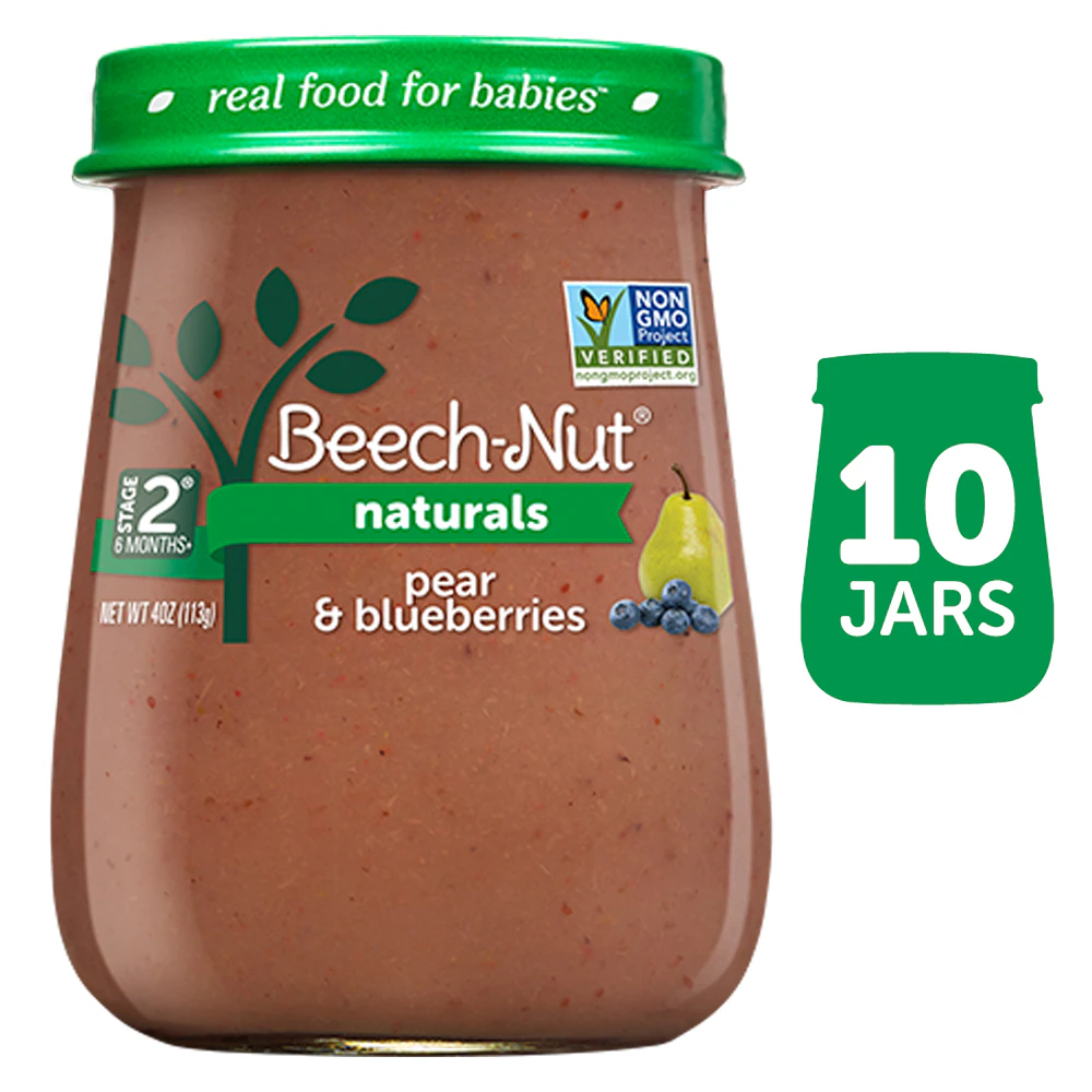 Beech-Nut Naturals Baby Food Puree 6+ Months Pear & Blueberries -- 10 Jars