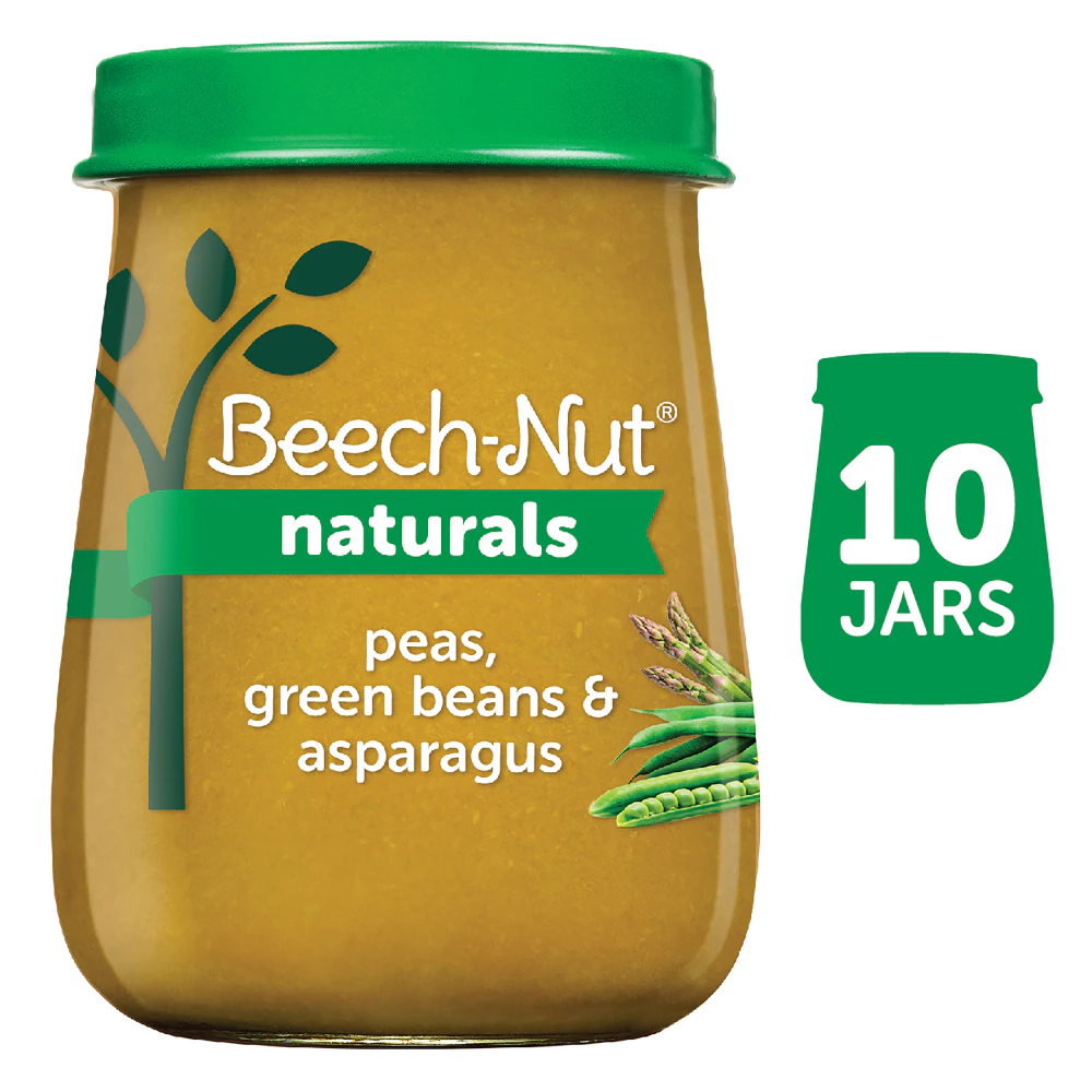 Beech-Nut Naturals Baby Food Puree 6+ Months Peas Green Beans & Asparagus -- 10 Jars