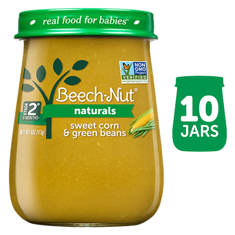 Beech-Nut Naturals Baby Food Puree 6+ Months Sweet Corn & Green Beans -- 10 Jars