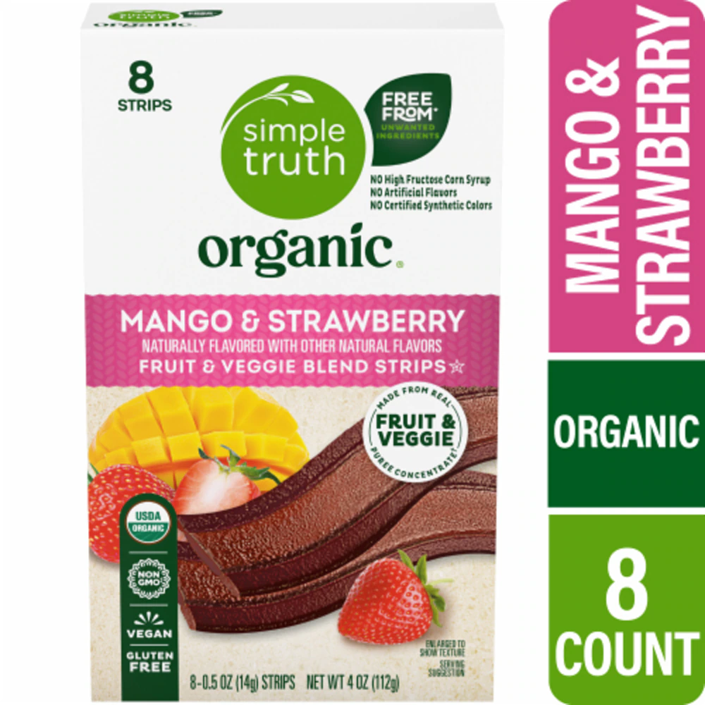 Simple Truth Organic Strawberry & Mango Strips -- 8 Strips