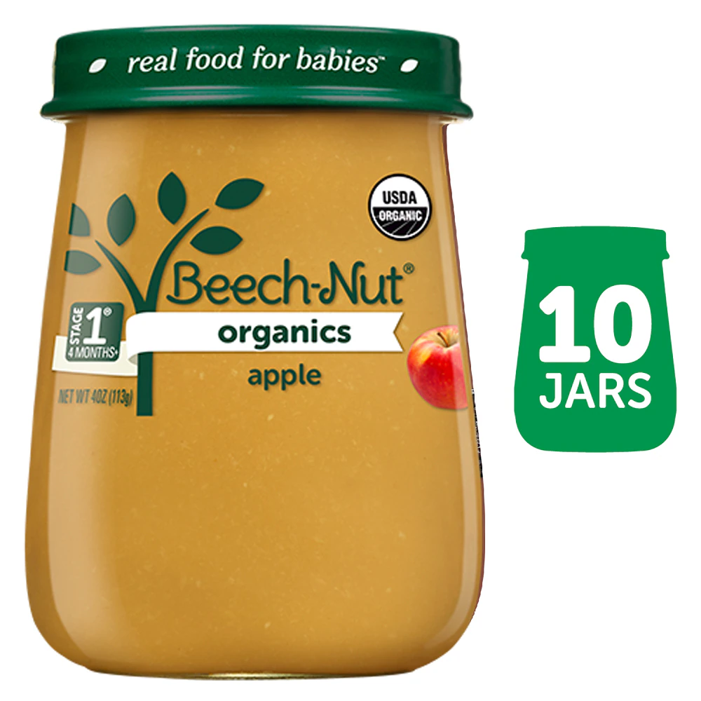 Beech-Nut Organics Baby Food Puree 4+ Months Apples -- 10 Jars