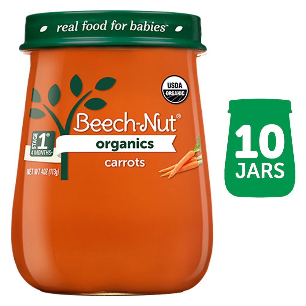 Beech-Nut Organics Baby Food Puree 4+ Months Carrots -- 10 Jar 