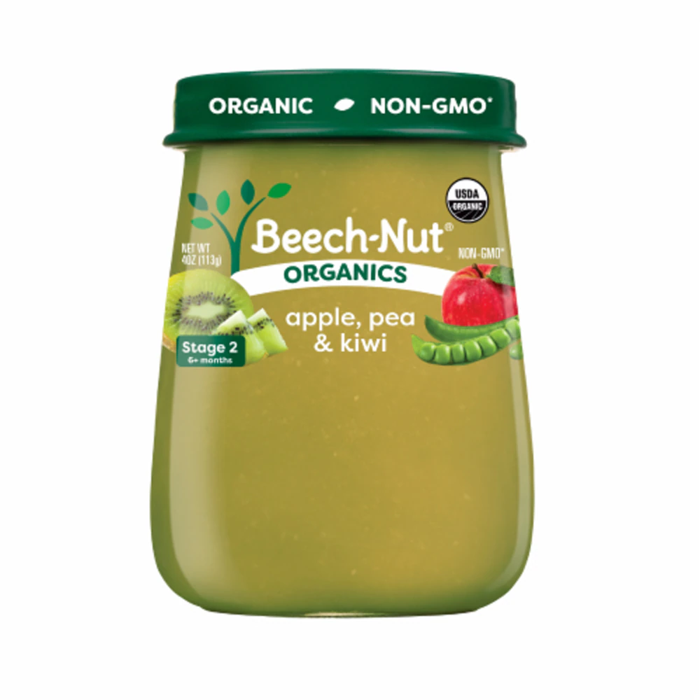 Beech-Nut Organics Baby Food Puree Jar 6+ Months Apple Pea Kiwi -- 4 oz