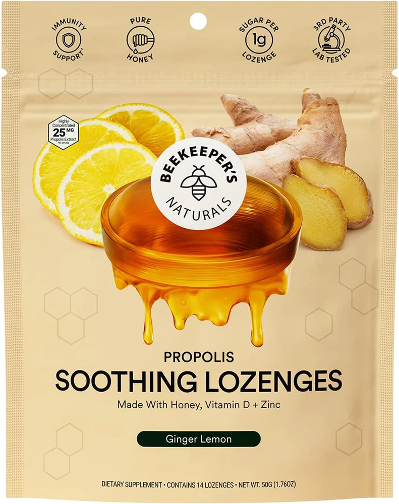 Beekeeper's Naturals Propolis Soothing Lozenges Ginger Lemon -- 14 Lozenges