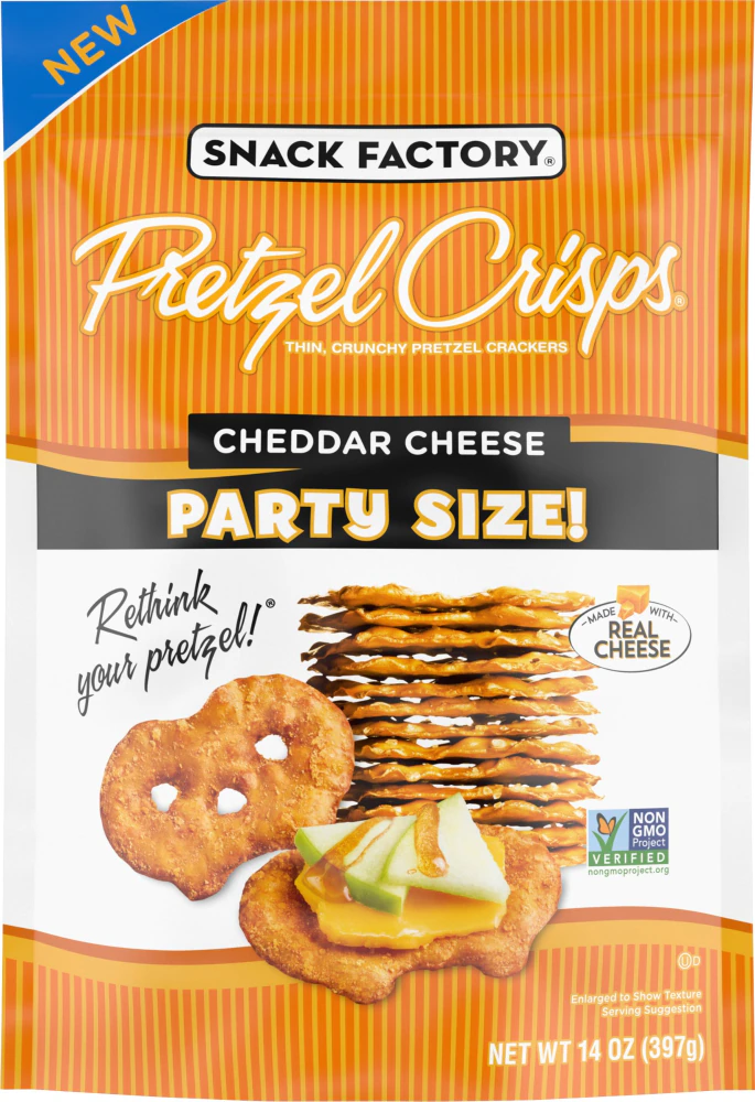 Snack Factory Pretzel Crisps? Party Size Cheddar Cheese -- 14 oz