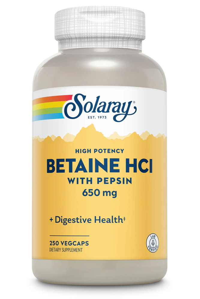 Solaray Betaine HCl -- 650 mg - 250 Vegetarian Capsules
