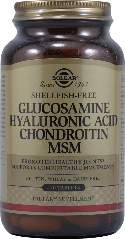 Solgar Glucosamine Hyaluronic Acid Chondroitin MSM Shellfish Free -- 120 Tablets