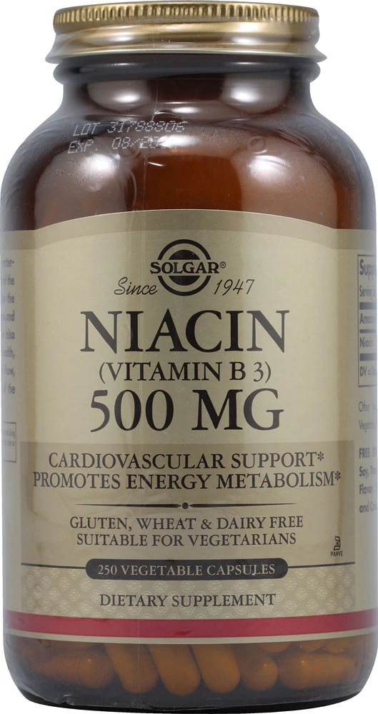 Solgar Niacin Vitamin B3 -- 500 mg - 250 Vegetable Capsules
