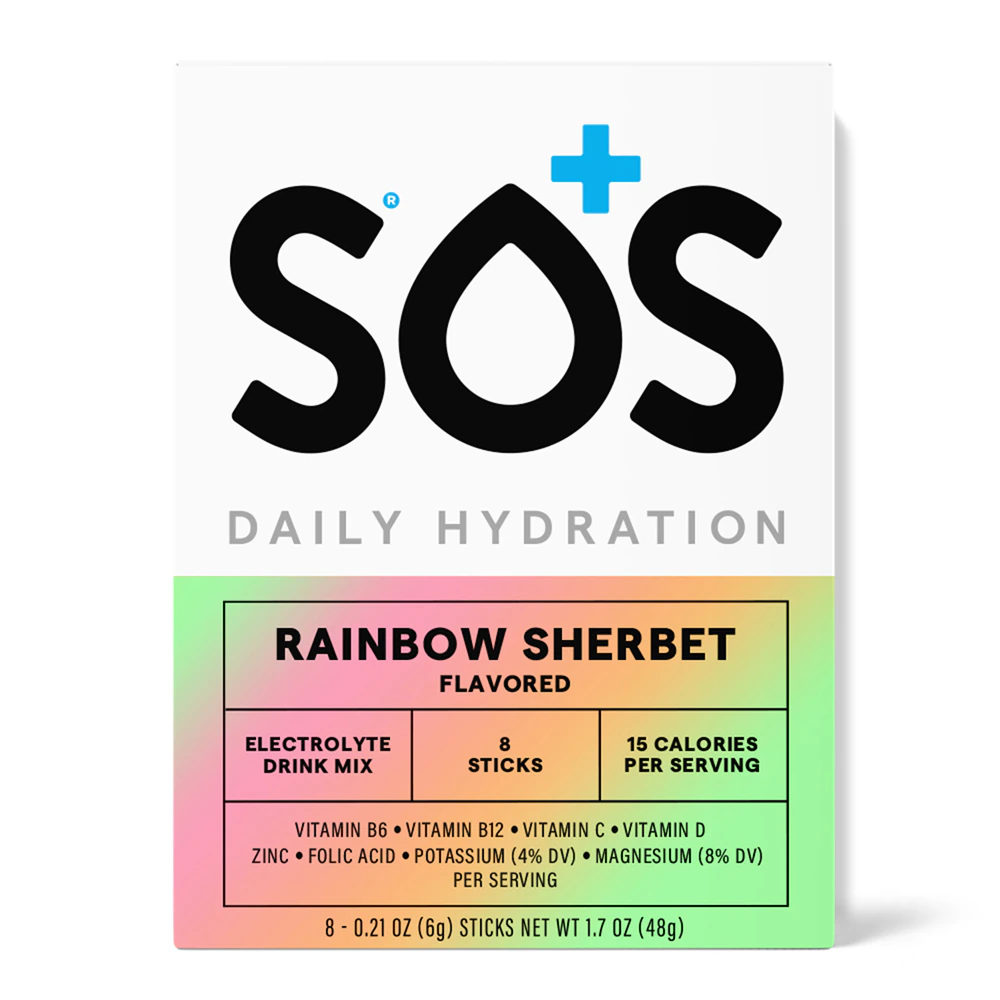 SOS Hydration Daily Hydration Electrolytes Rainbow Sherbet -- 8 Sticks