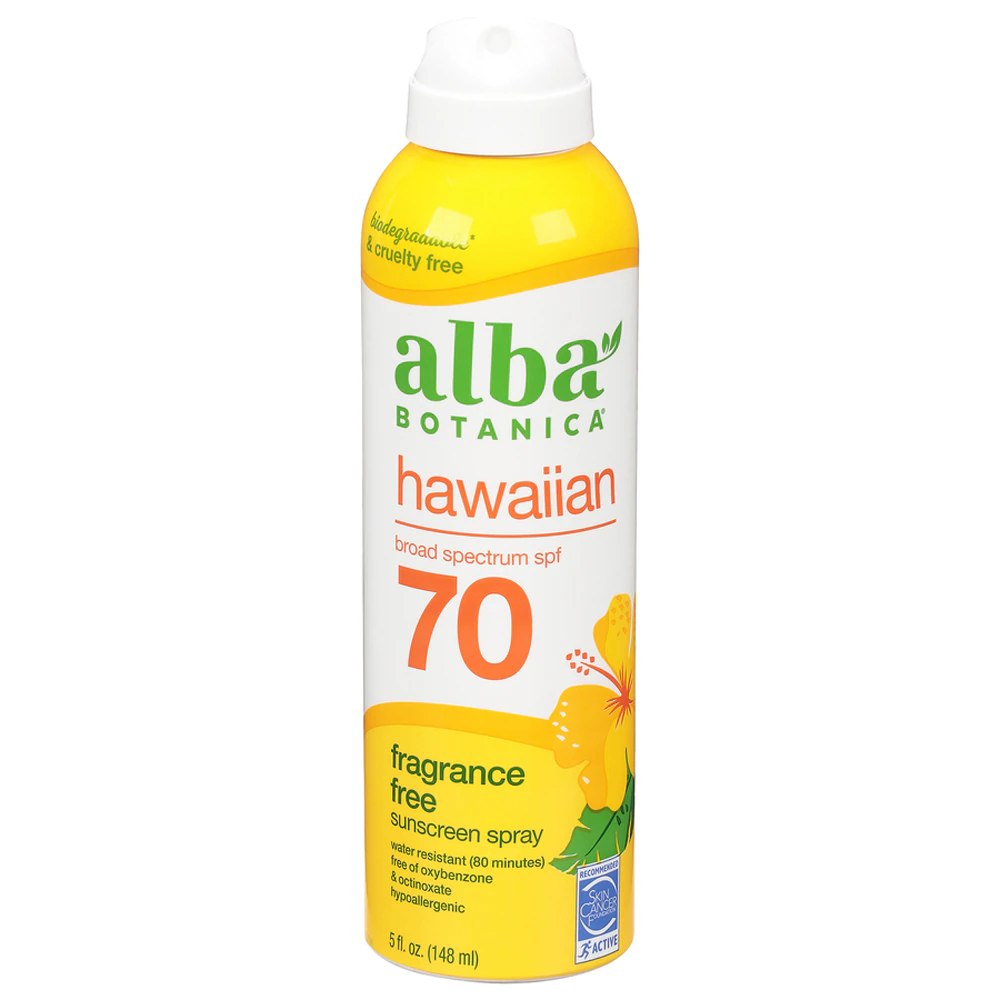 Alba Botanica Hawaiian Sunscreen Spray SPF 70 Fragrance Free -- 5 fl oz