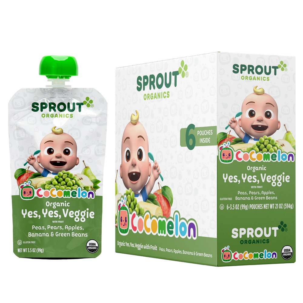 Sprout Organics CoCoMelon Yes Yes Veggie Power 12+ Months Pear Pea Apples Bananas & Green Beans -- 6 Pouches