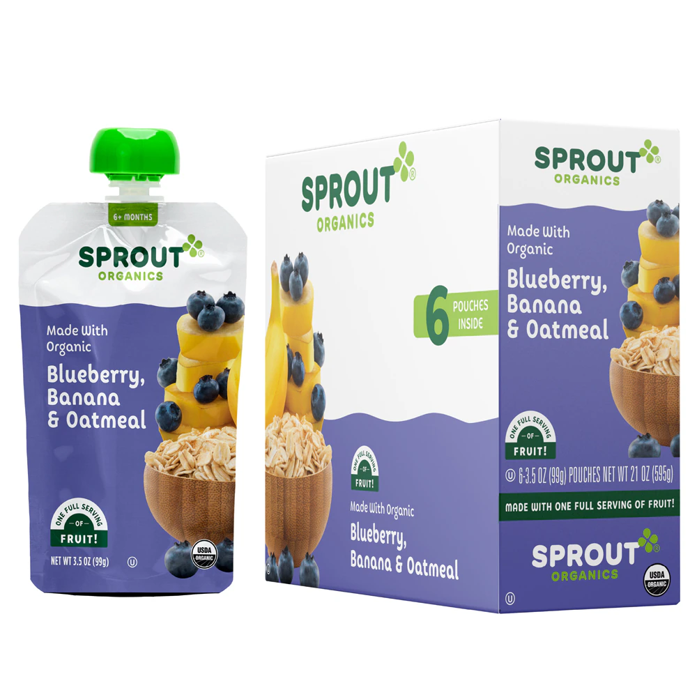 Sprout Organics Oatmeal 6+ Months Blueberry Banana -- 6 Pouches