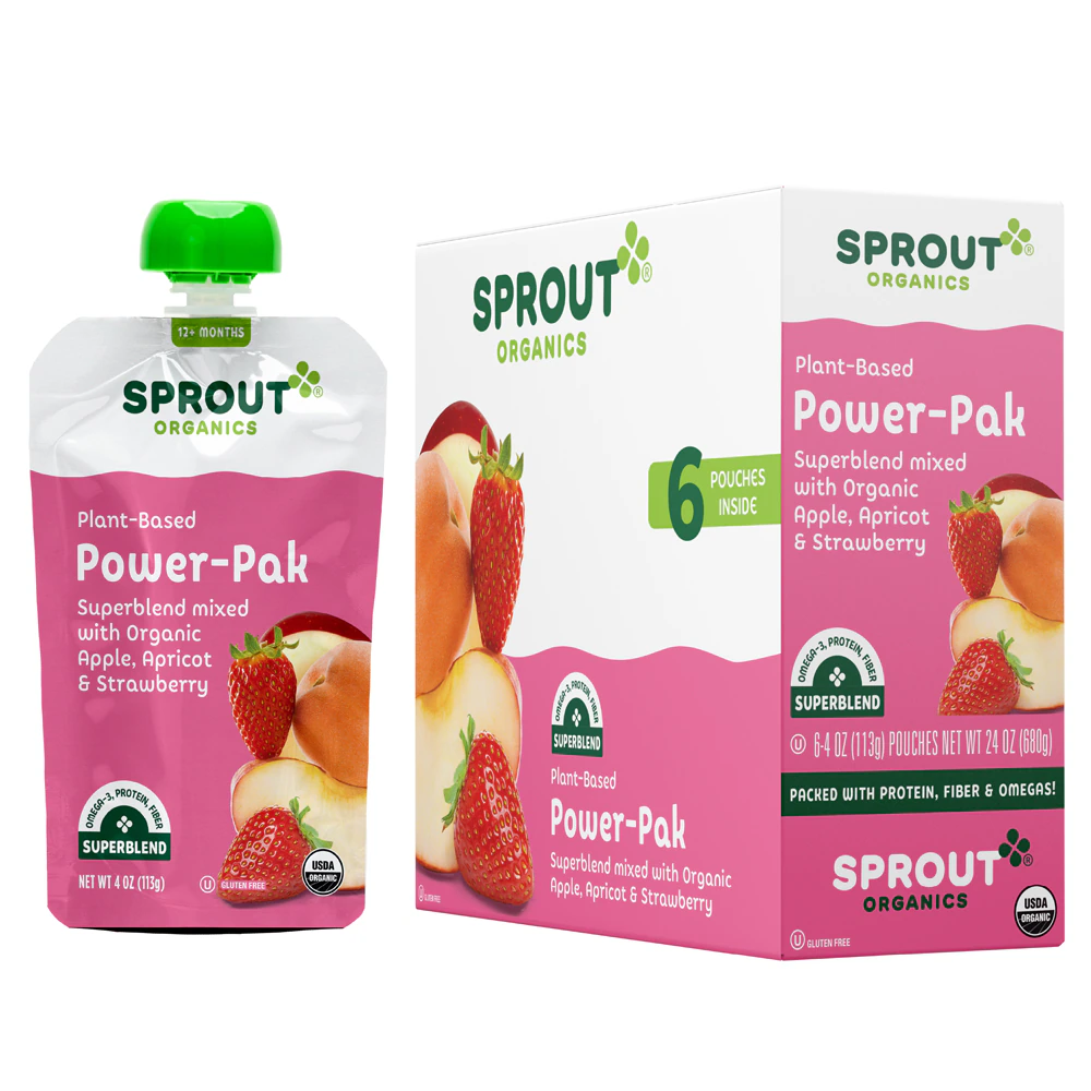 Sprout Organics Power Pak Superblend 12+ Months Apple Apricot Strawberry -- 6 Pouches