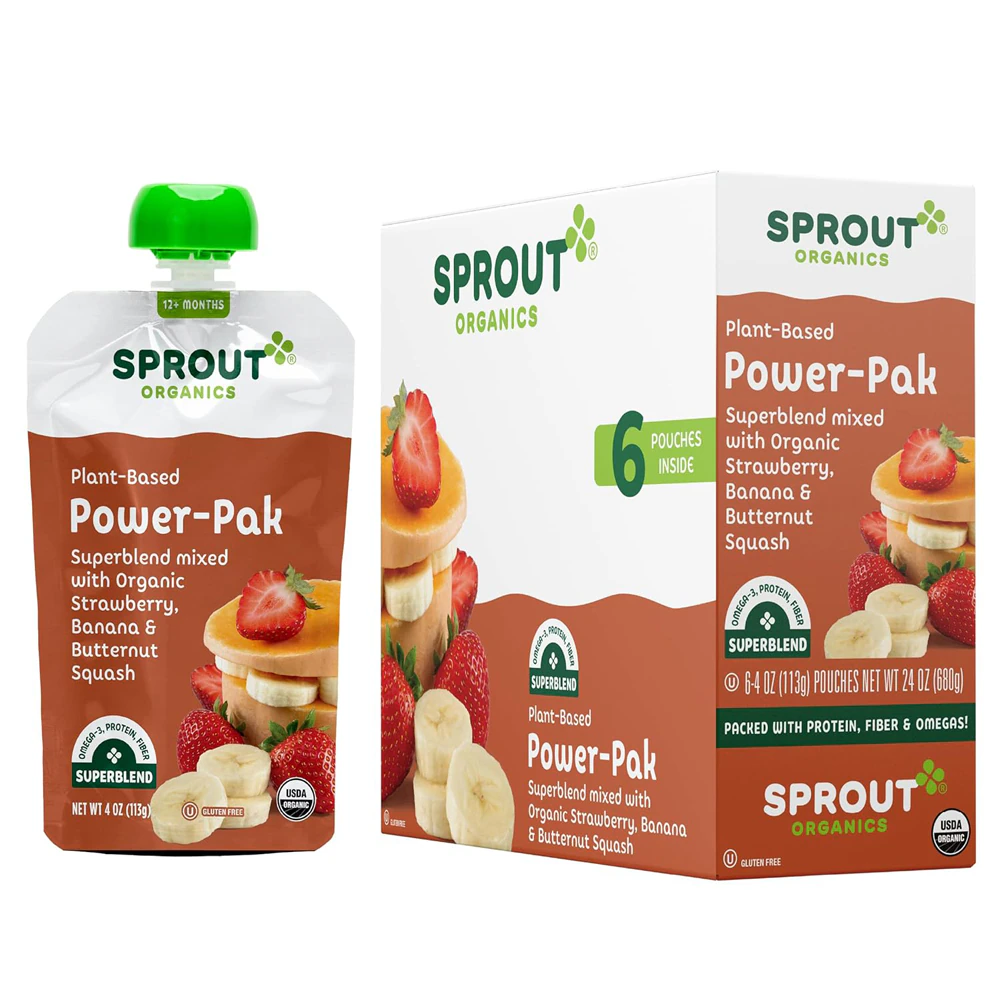 Sprout Organics Power Pak Superblend 12+ Months Strawberry Banana Butternut Squash -- 6 Pouches