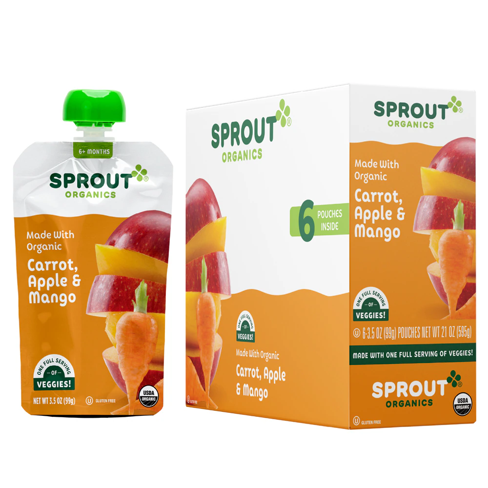 Sprout Organics Puree 6+ Months Carrot Apple Mango -- 6 Pouches