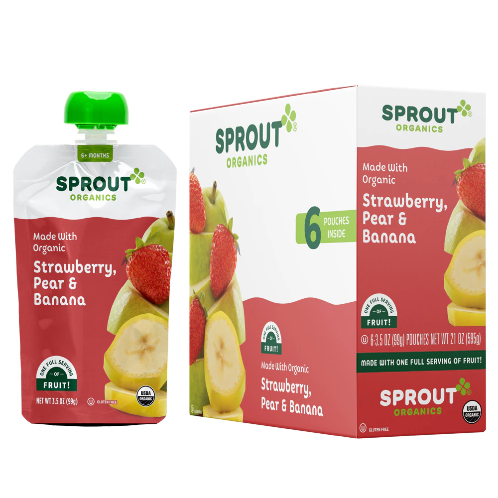 Sprout Organics Puree 6+ Months Strawberry Pear Banana -- 6 Pouch