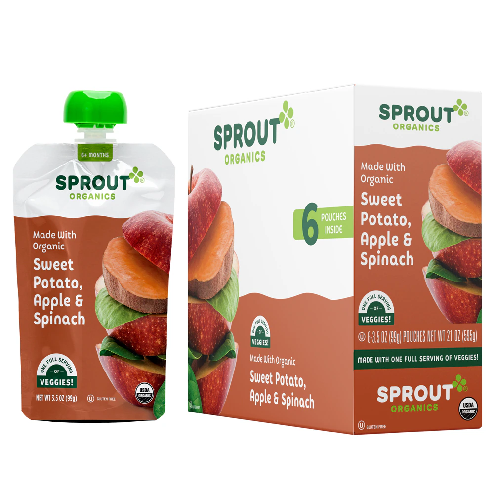 Sprout Organics Puree 6+ Months Sweet Potato Apple Spinach -- 6 Pouches