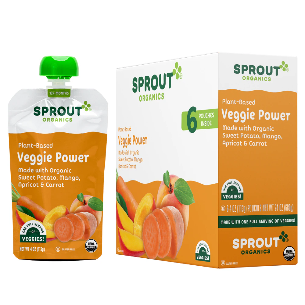 Sprout Organics Veggie Power 12+ Months Sweet Potato Mango Apricot & Carrot -- 6 Pouches
