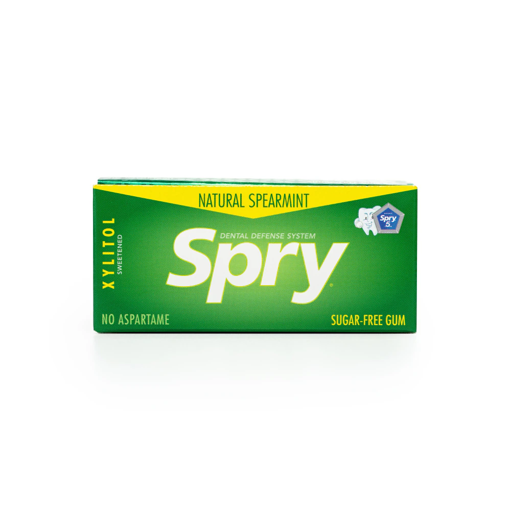 Spry Dental Defense Sugar-Free Gum with Xylitol Natural Spearmint -- 10 Pieces Each / 20 Pack