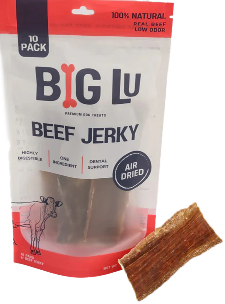 Big Lu Natural Dog Treats 6" Beef Jerky Air Dried -- 10 Pack
