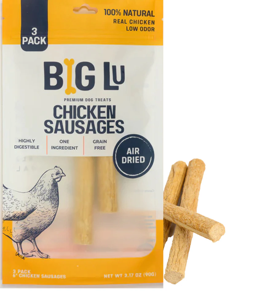 Big Lu Natural Dog Treats 6" Sausages Air Dried Chicken -- 3 Pack