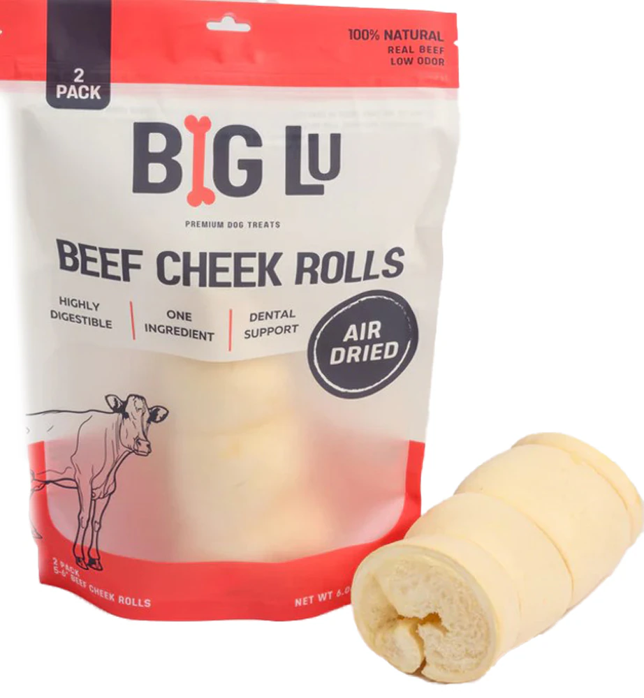 Big Lu Natural Dog Treats Beef Cheek Rolls Air Dried -- 2 Pack