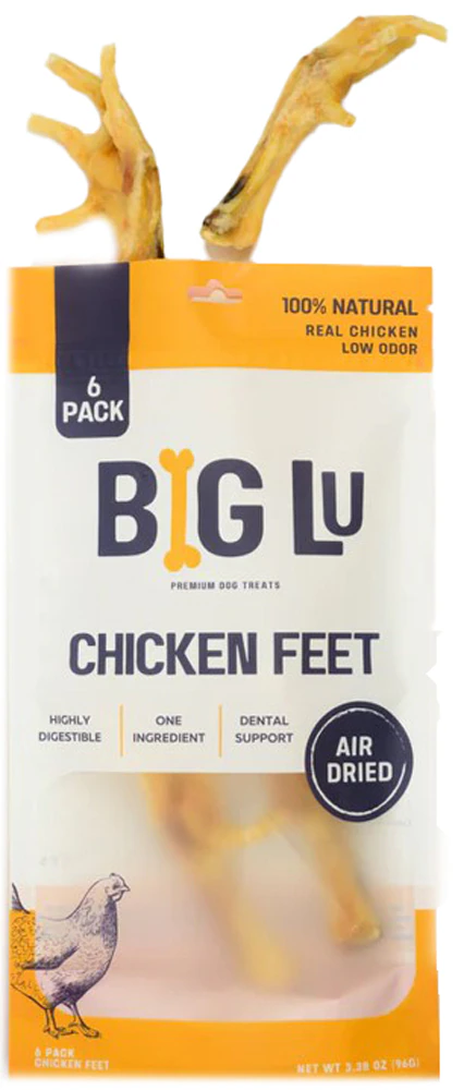 Big Lu Natural Dog Treats Chicken Feet Air Dried -- 6 Pack