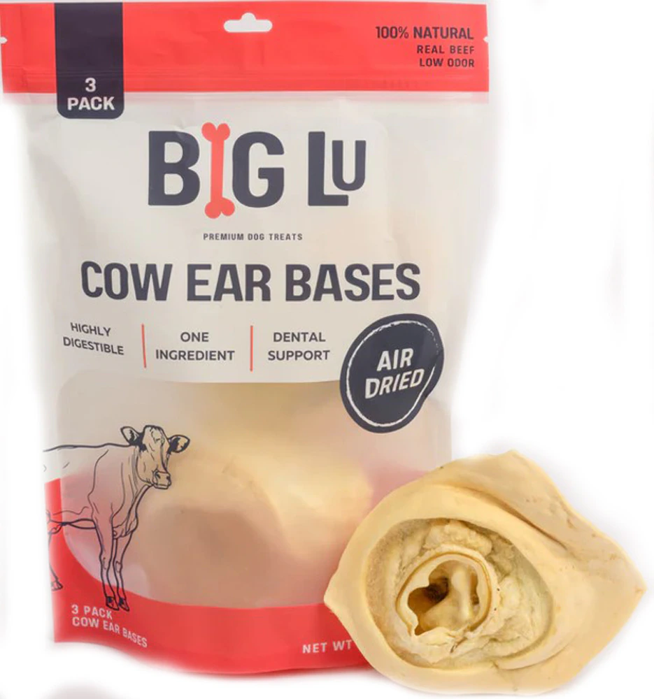 Big Lu Natural Dog Treats Cow Ear Bases Air Dried -- 3 Pack