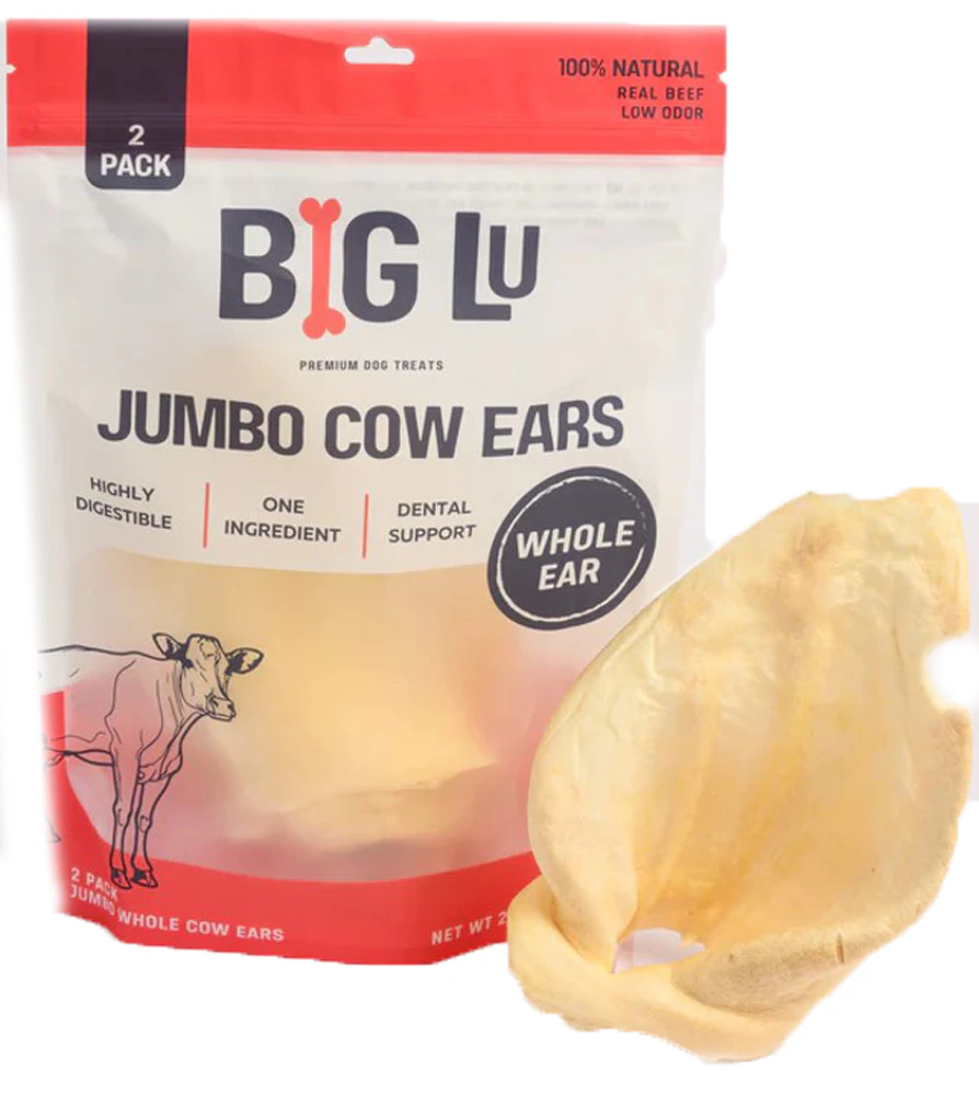Big Lu Natural Dog Treats Jumbo Cow Ears Air Dried -- 2 Pack