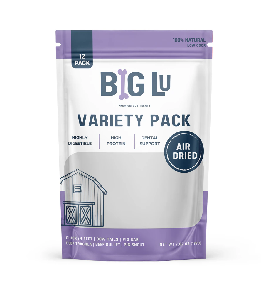 Big Lu Natural Dog Treats Multi-Protein Variety Pack Air Dried -- 12 Pack