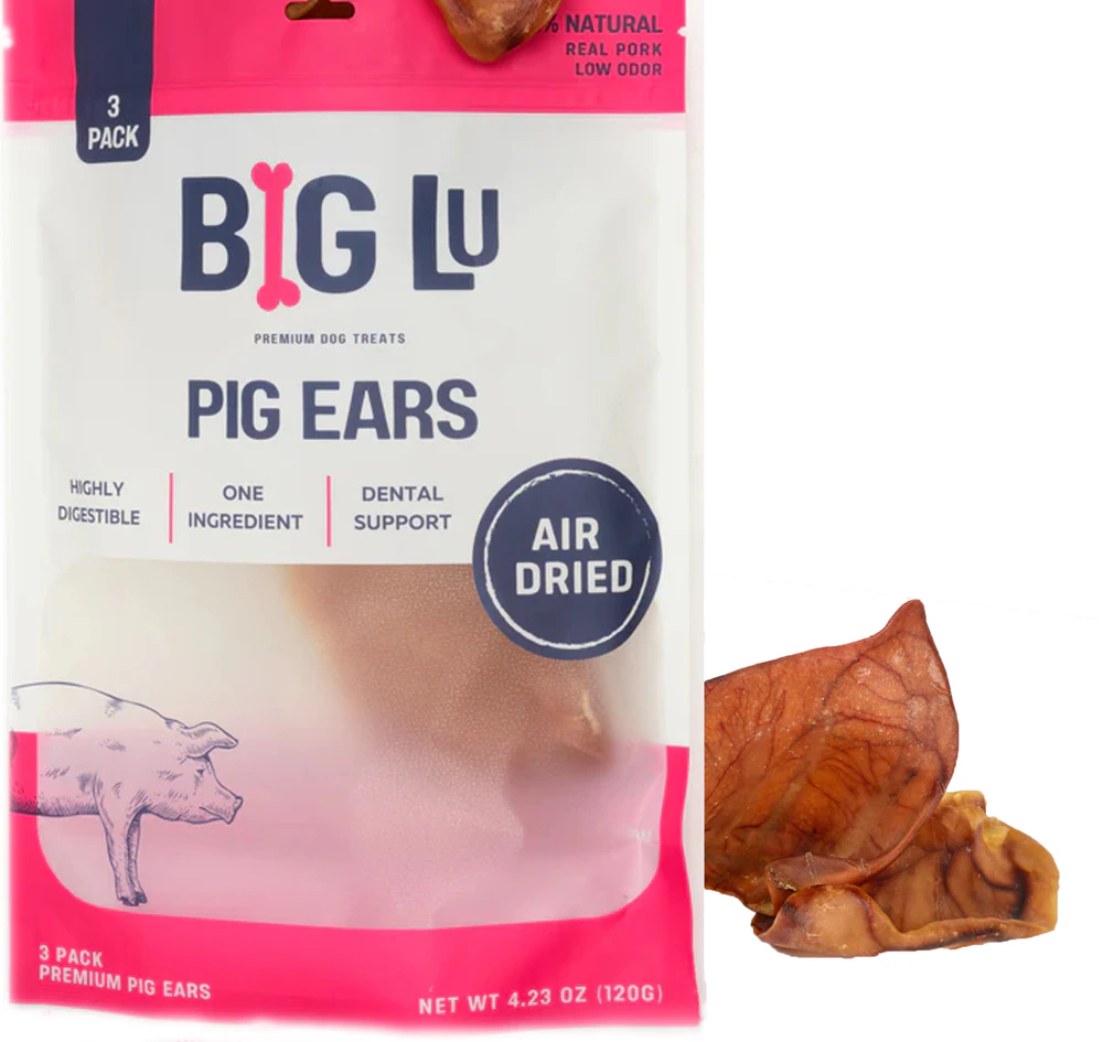 Big Lu Natural Dog Treats Premium Pig Ears -- 3 Pack