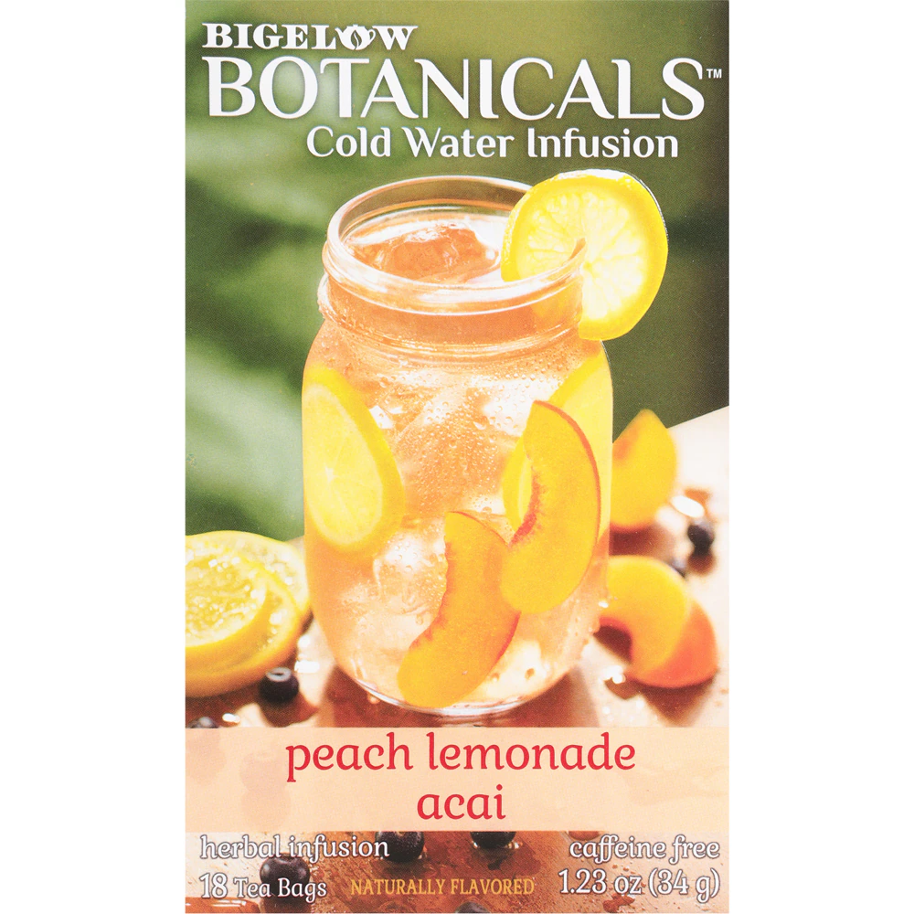 Bigelow Tea Botanicals Caffeine Free Cold Water Infusion Peach Lemonade Acai -- 18 Tea Bags