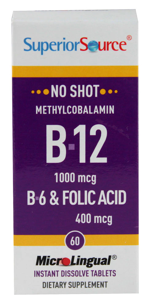 Superior Source No Shot? Methylcobalamin B12 B6 & Folic -- 60 Tablets