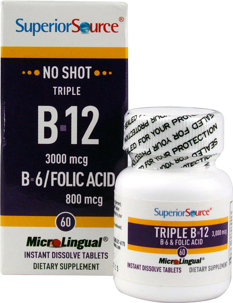 Superior Source No Shot Triple B12 3000 mcg B6-Folic Acid 800 mcg -- 60 Instant Dissolve Tablets
