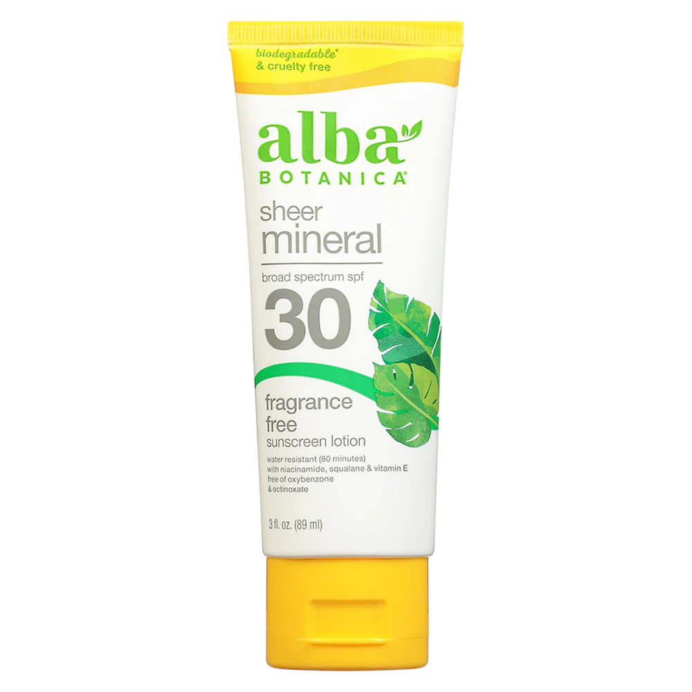 Alba Botanica Sheer Mineral SPF 30 Sunscreen Lotion Fragrance Free -- 3 oz