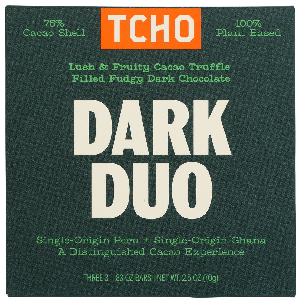 TCHO Chocolate - Bar Organic 100% Plant Based Dark Duo -- 2.5 oz