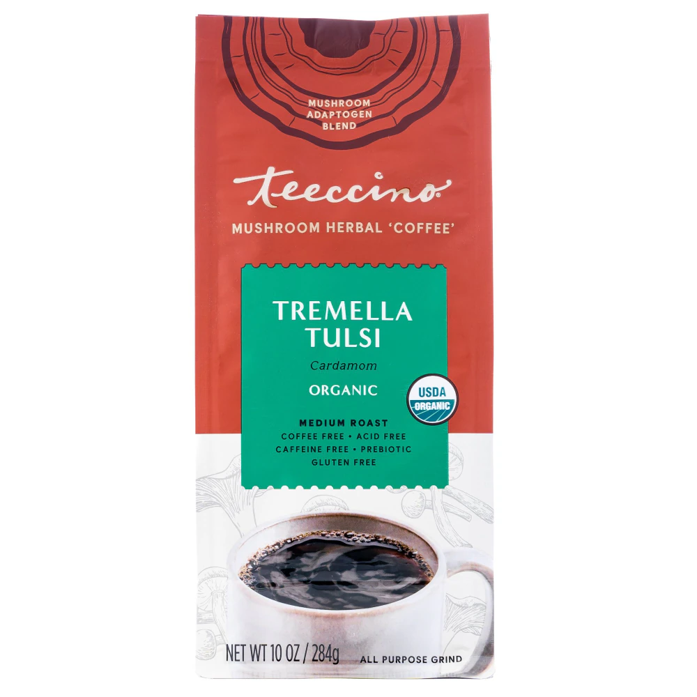 Teeccino Mushroom Herbal 'Coffee' Organic Tremella Tulsi Cardamom -- 10 oz