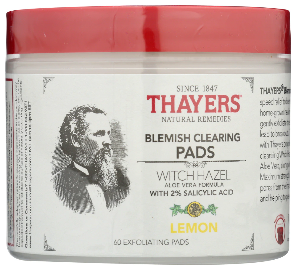 Thayers Witch Hazel Blemish Clearing Pads 2% Salicylic Acid Treatment - Lemon -- 60 Pads