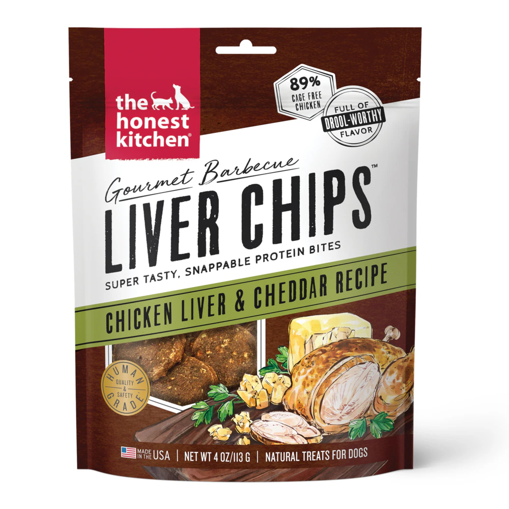The Honest Kitchen Gourmet Barbecue Liver Chips Dog Treats Chicken Liver & Cheddar -- 4 oz
