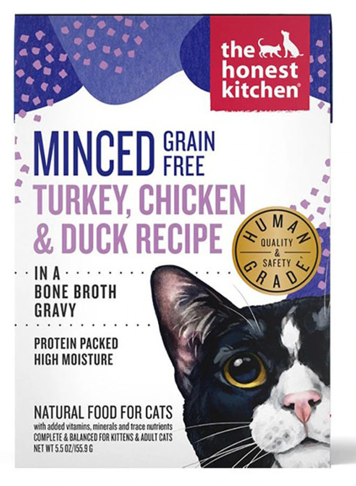 The Honest Kitchen Wet Cat Food Grain Free Minced Turkey Chicken & Duck in Bone Broth Gravy -- 5.5 oz