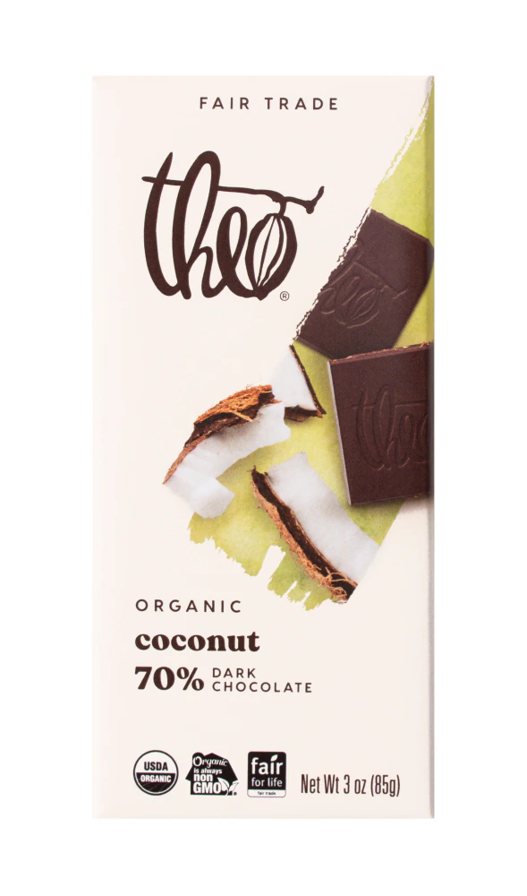 Theo Organic 70% Dark Chocolate Bar Coconut -- 3 oz